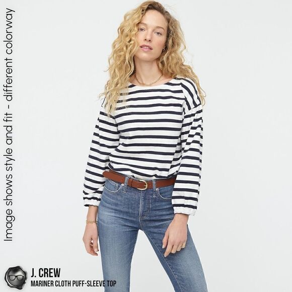J. CREW MARINER CLOTH PUFF-SLEEVE TOP IN FADED POPPY RED STRIPE WOMEN’S SIZE XXS - Picture 11 of 13